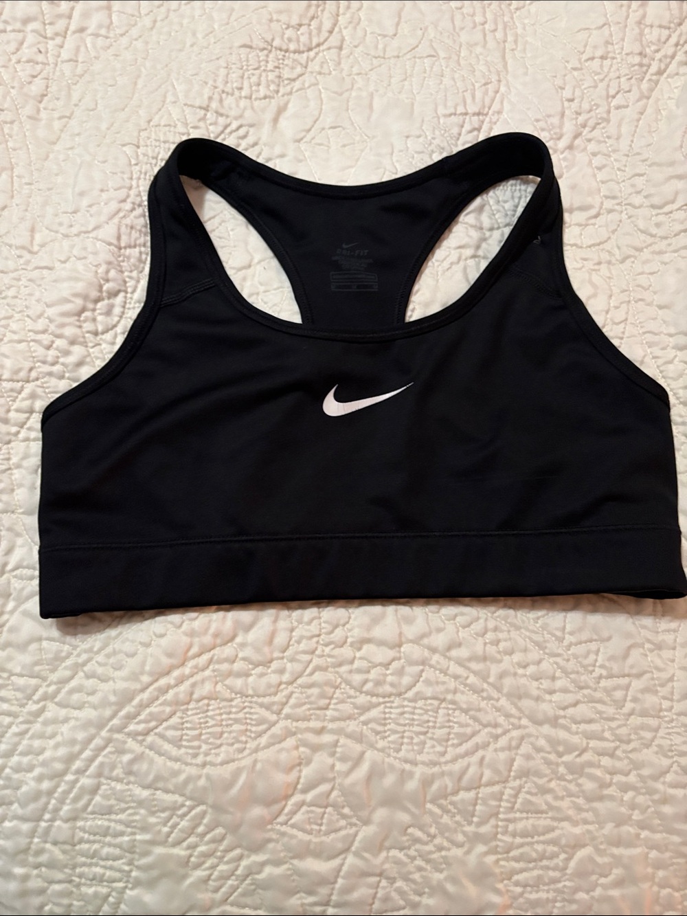 Nike Black Racerback Sports Crop Bra with White Swoosh